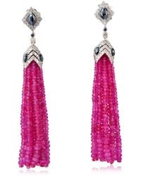 Artisan - Beaded Ruby, Spinel & Diamond Tassel Earrings - Lyst