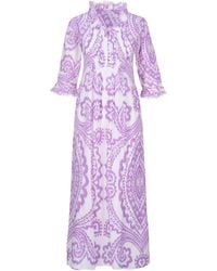 At Last - Cotton Annabel Maxi Dress In Lilac & White Ikat - Lyst