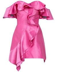 Cliché Reborn - Mini Off Shoulder Dress With Ruffles In Pink - Lyst