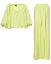 BLUZAT - Neon Linen Matching Set With Flowy Blouse And Wide Leg Trousers - Lyst