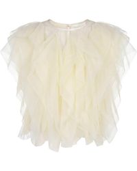 Modenaire - Sheer Tulle Blouse Featuring Cascading Ruffles - Lyst