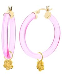 Gold & Honey - Flower Charm Hoop Earrings - Lyst