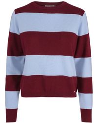 tirillm - Sasha Basic Cashmere Pullover With Round Neck, Deep Burgundy With Light Stripes - Lyst