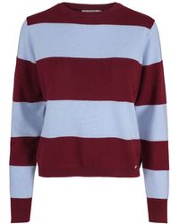 tirillm - Sasha Basic Cashmere Pullover With Round Neck, Deep Burgundy With Light Stripes - Lyst