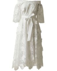 IZABELA MANDOIU - Midi Dress With Off-Shoulder And Floral Appliqués - Lyst