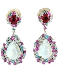 Artisan - 14K Tourmaline, Topaz, Sapphire, Moonstone & Diamond Drop Earrings - Lyst