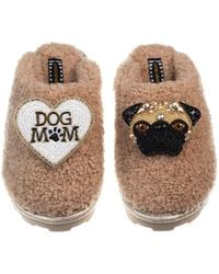 Laines London - Teddy Closed Toe Slippers With Franki The Fawn Pug & Dog Mum Mom Brooches - Lyst