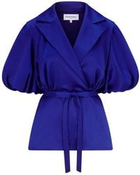 Femponiq - Draped Puff Sleeve Belted Blouse - Lyst