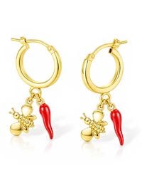 Unaloe - Plated Sterling Bee And Cornicello Charm Hoop Earrings - Lyst