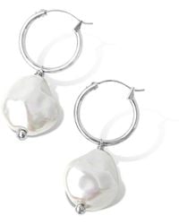 FV Jewellery - Steel Me Baroque Pearl Hoop Earrings - Lyst