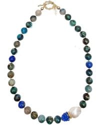 Farra - Phoenix Lapis With Baroque Pearl And Raspberry Necklace - Lyst