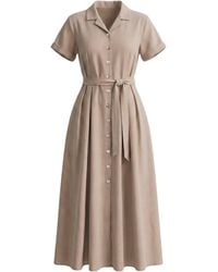 Franchetti Bond - Violetta Timeless Taupe Linen Mix Shirt Dress - Lyst