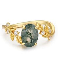 Azura Jewelry New York - Between The Leaf Oval Moss Agate Ring Solid - Lyst