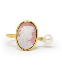 Vintouch Italy - Plated Mini Cameo Ring With A Pearl - Lyst