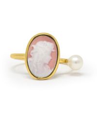 Vintouch Italy - Plated Mini Cameo Ring With A Pearl - Lyst