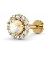 Zahav Jewelry - 14K Solid 18G 8Mm Opal & Round Cz Internally Threaded Flat Back Stud - Lyst