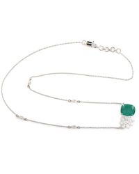 Artisan - Emerald Gemstone & Rose Cut Diamond In 18k White Gold Designer Choker Necklace - Lyst