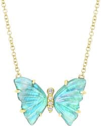 KAMARIA - Aqua Moonstone Butterfly Necklace With Diamonds & Prongs - Lyst