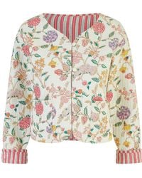 Yumi' - Floral Print Reversible Cotton Cropped Quilted Jacket - Lyst