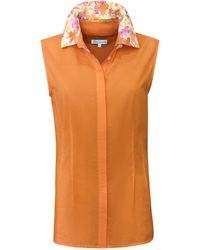 Perlavera - Cathy Solid Soft Cotton Sleeveless Shirt With Printed Details - Lyst