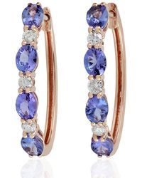 Artisan - Tanzanite Huggie Earrings 18k Rose Gold Diamond Handmade Jewelry - Lyst