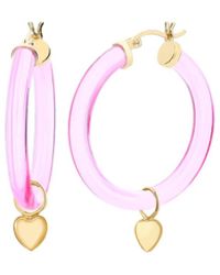 Gold & Honey - Heart Charm Hoop Earrings - Lyst