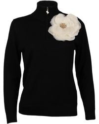 Laines London - Neutrals Laines Couture Quarter Zip Jumper With Embellished Cream Corsage - Lyst