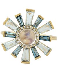 Artisan - 18k Yellow Gold Baguette Topaz Moonstone Diamond Ring Handmade Jewelry - Lyst