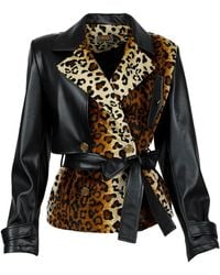 Lalipop Design - Leopard Print And Vegan Leather Jacket - Lyst