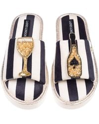 Laines London - Flatform Stripe Open Toe Slippers With Ace Of Champagne Brooches - Lyst