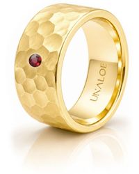 Unaloe - Hammered Plated Wide Band Ring With Natural Ruby - Lyst
