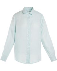 Haris Cotton - Solid Linen Shirt With Long Sleeved Ocean Air - Lyst