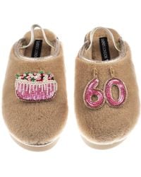 Laines London - Neutrals Flatform Cloud Closed Toe Slippers With 60Th Birthday & Cake Brooches - Lyst