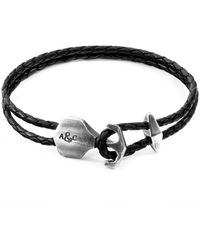 Anchor and Crew - Coal Black Delta Anchor Silver & Braided Leather Bracelet - Lyst
