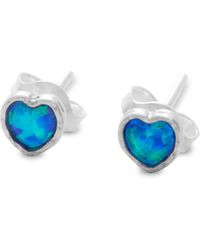 Isla Silver - Opal Heart Stud Earrings - Lyst