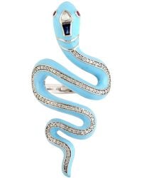 Artisan - 14k White Gold In Uncut Diamond & Blue Sapphire With Ruby Snake Enamel Long Ring - Lyst