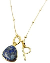 Harfi - Vermeil Plated Lapis Lazuli September Birthstone And Initial Pendant Necklace - Lyst