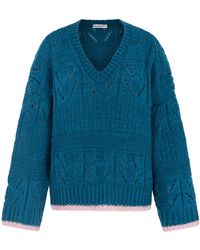 Cara & The Sky - Zoe Pointelle V Neck Wide Sleeve Jumper - Lyst