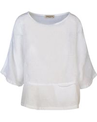 Haris Cotton - Round Neck Linen Blouse With Batwing Sleeve - Lyst