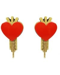 Gissa Bicalho - Handmade Acrylic Short Earrings Heart & Fringe - Lyst