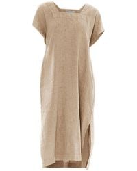 Haris Cotton - Neutrals Smock Linen Dress With Split Hem Beach Sand - Lyst