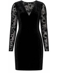 Yumi' - Fitted Velvet Dress With Sheer Floral Sleeves - Lyst