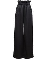 Julia Allert - Satin Wide-Leg Pants With Ruffled Waist - Lyst