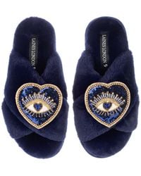 Laines London - Faux Fur Cross Strap Embellished Slippers - Lyst