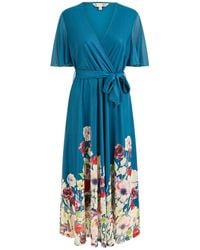Yumi' - Mesh Wrap Midi Dress With Floral Hem Border - Lyst