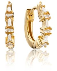 Lily & Roo - Small Baguette Diamond Style Huggie Hoop Earrings - Lyst