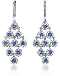 Genevive Jewelry - Cubic Zirconia Sterling Rhodium Plated Sapphire Round Chandelier Earrings - Lyst