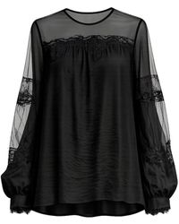 Tantra Spain Sl - Chiffon Blouse With Tulle Sleeves And Shoulders And Lace Details - Lyst