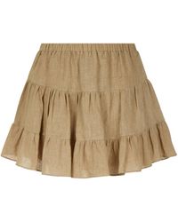 Nocturne - Neutrals Tiered Mini Linen Skirt - Lyst