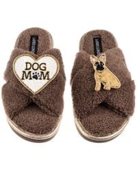 Laines London - Neutrals Boucle Slippers With Dog Mum/Mom & Fawn Sitting French Bulldog Brooches - Lyst